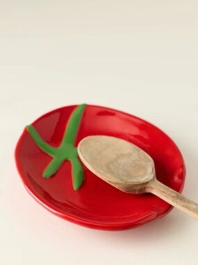 NEW Anthropologie Handpainted Tomato Spoon Rest
